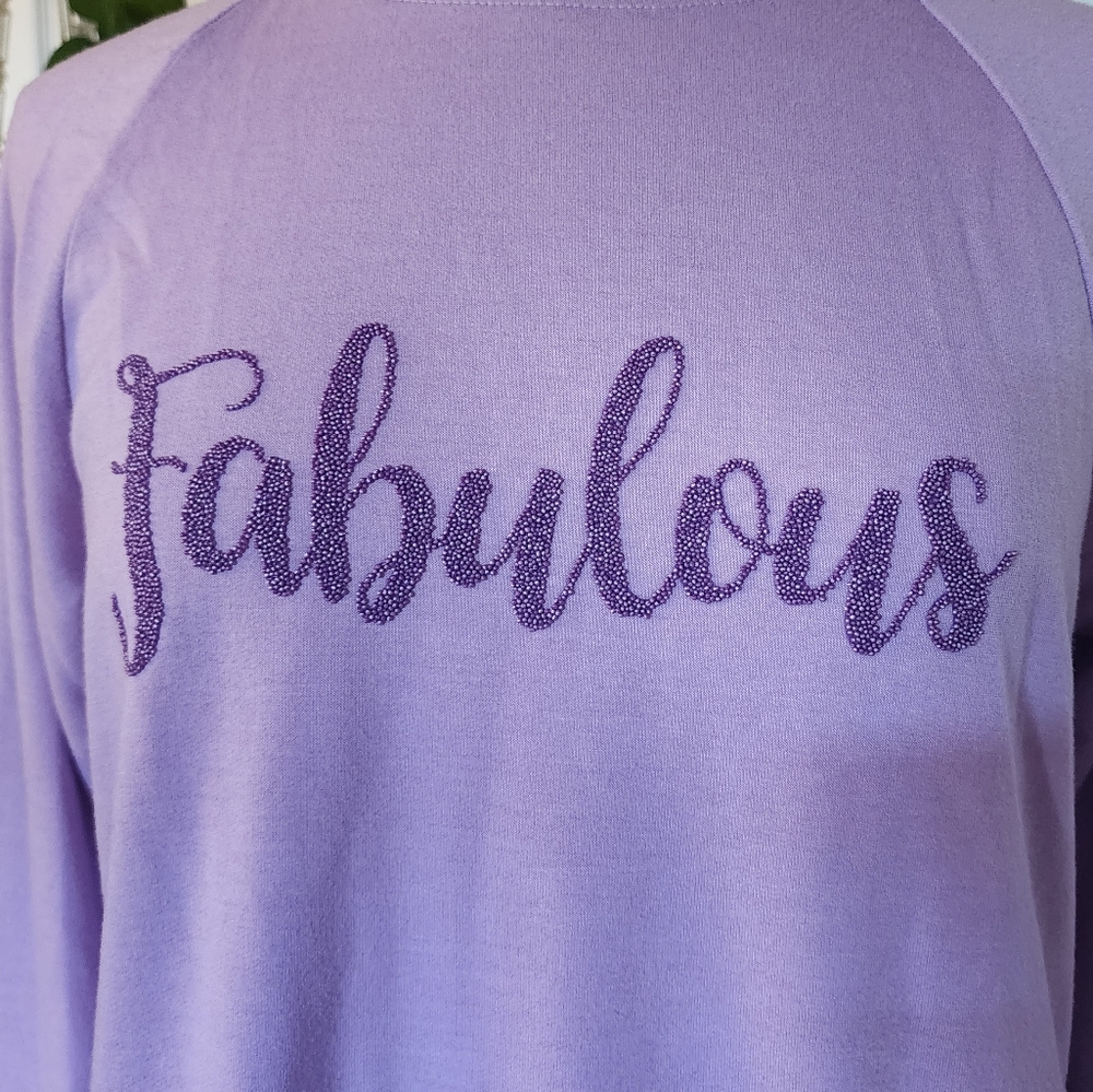 Isaac Mizrahi Lavender "Fabulous" Crewneck Sweatshirt - Picture 6 of 10
